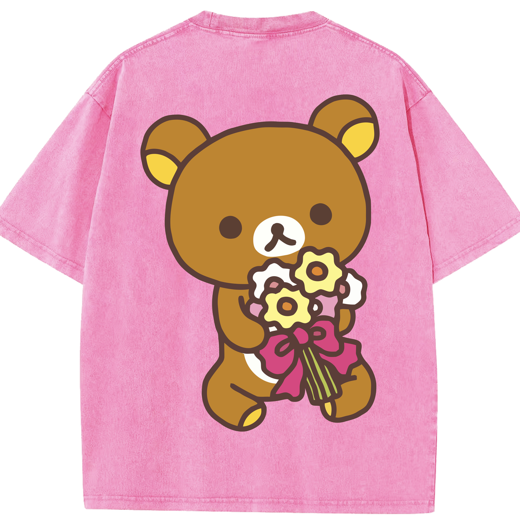 （画像用） リラックマ リラックマ キイロイトリ Rilakkuma Korilakkuma Kiiroitori 綿100% ヴィンテージ風 半袖Tシャツ（背面プリント）